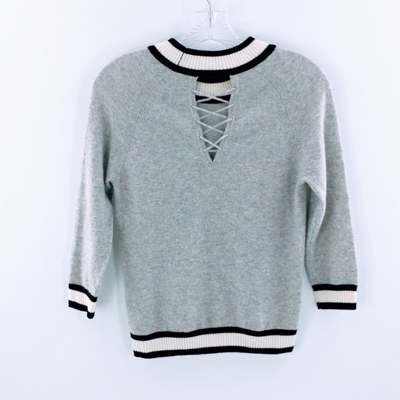 Minnie Rose Cashmere Sweater Gray Crewneck Rear Cut Out Cropped 3/4 Sleeve Sz XS - Picture 9 of 12